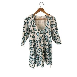 Pink Chicken Womens Small Boho Tiered Leopard Print 3/4 Sleeve Casual